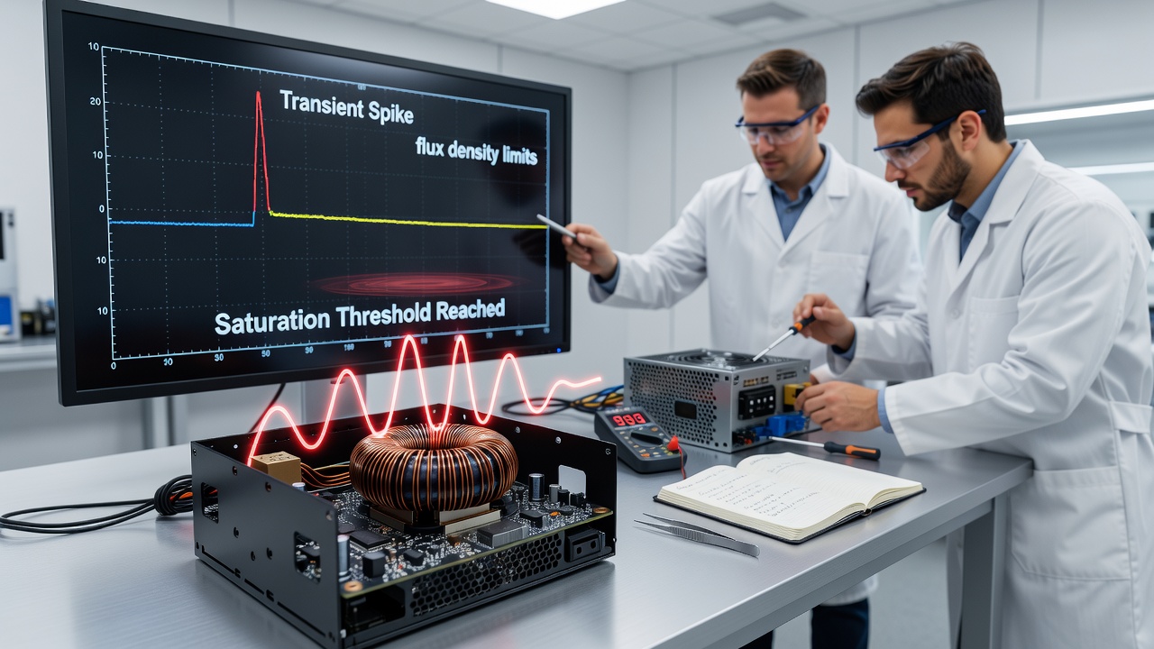 Oscilloscope capture of inductor current waveform under multi-GPU transient load