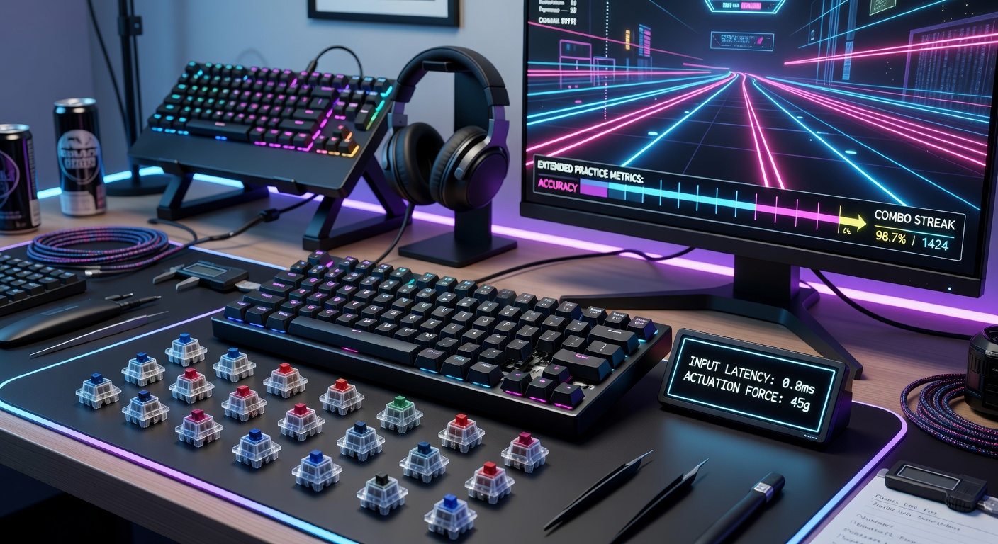 Custom optical switch keyboard setup used by rhythm game players for precise inputs