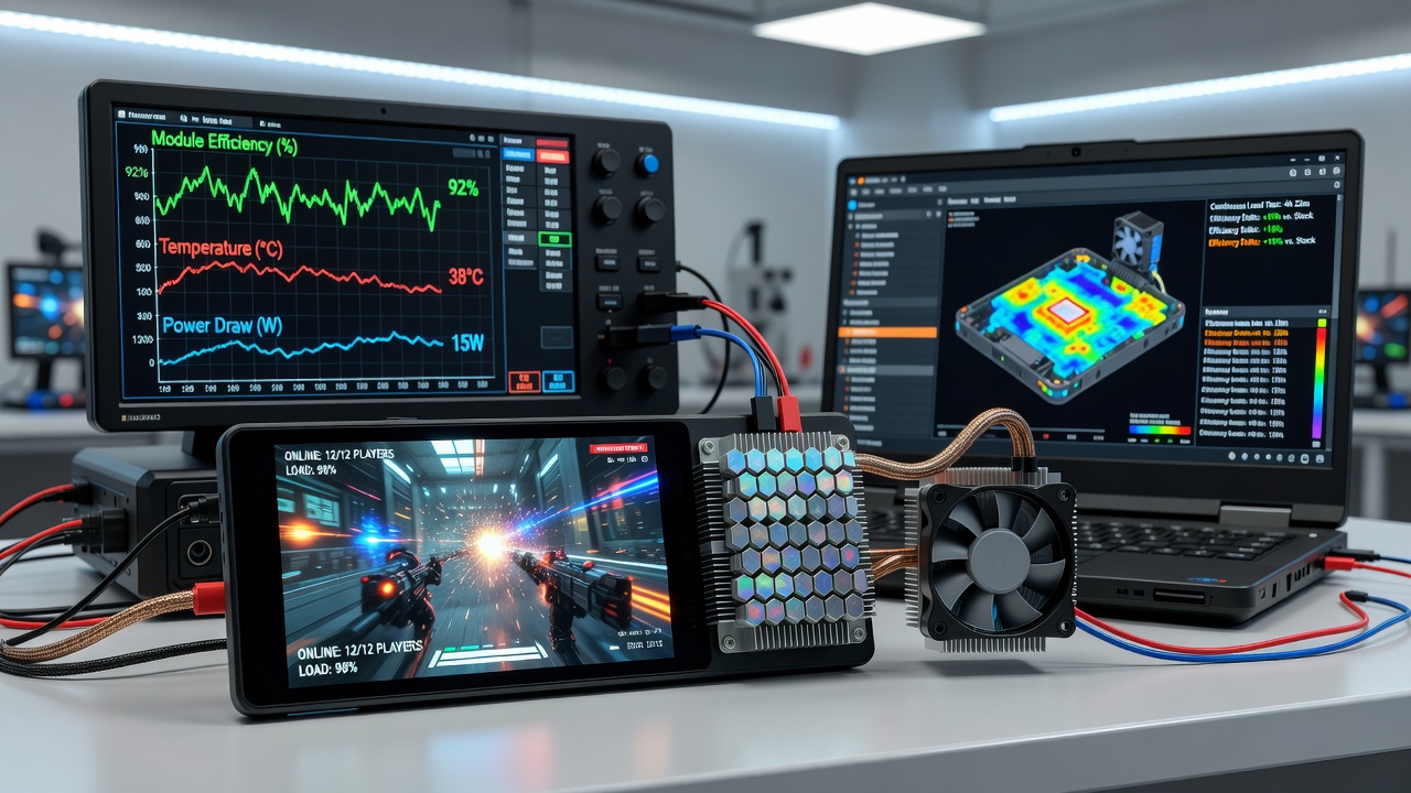 Bismuth telluride thermoelectric modules integrated into a portable console cooling assembly during lab testing