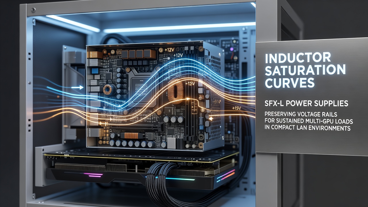 Diagram showing inductor saturation curves for SFX-L power supplies under multi-GPU load conditions