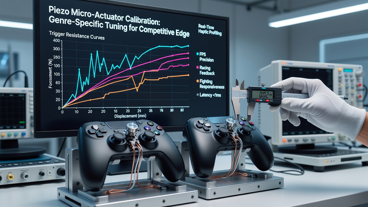 Close-up view of a modern gamepad showing integrated piezo-driven micro-actuators within the trigger mechanisms