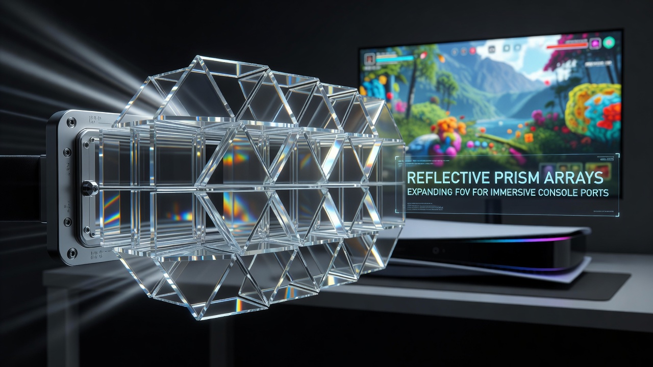 Reflective prism array components integrated into VR headset optics during assembly