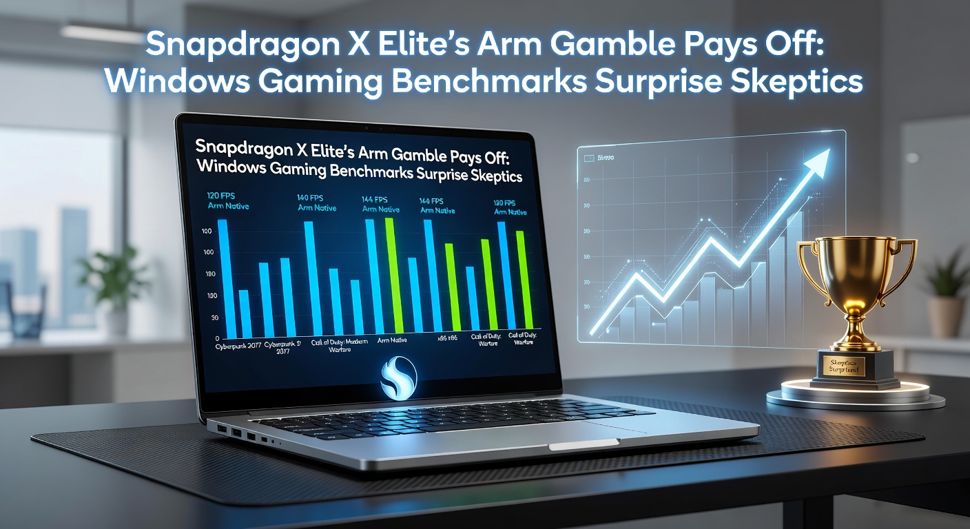 Snapdragon X Elite processor integrated into a sleek Windows gaming laptop, showcasing ARM architecture's leap into high-performance PC gaming